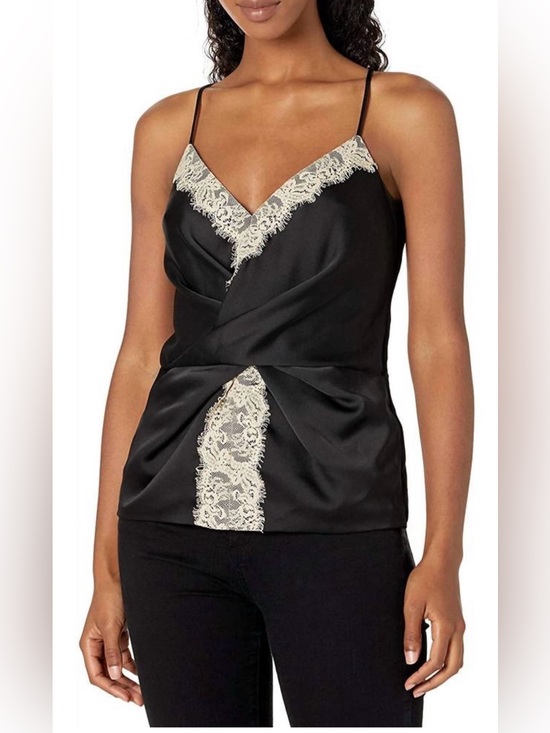Bailey 44 Tops - Bailey 44 Agnes Twist Front Lace Quiet Luxury Cami Top Black Silk Satin Medium